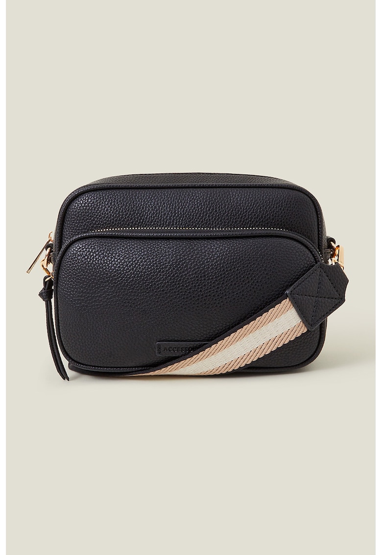Geanta crossbody de piele ecologica cu bareta detasabila - Negru