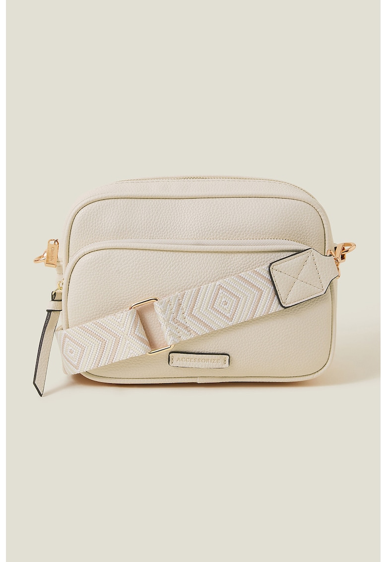 Geanta crossbody de piele ecologica cu bareta detasabila - Crem