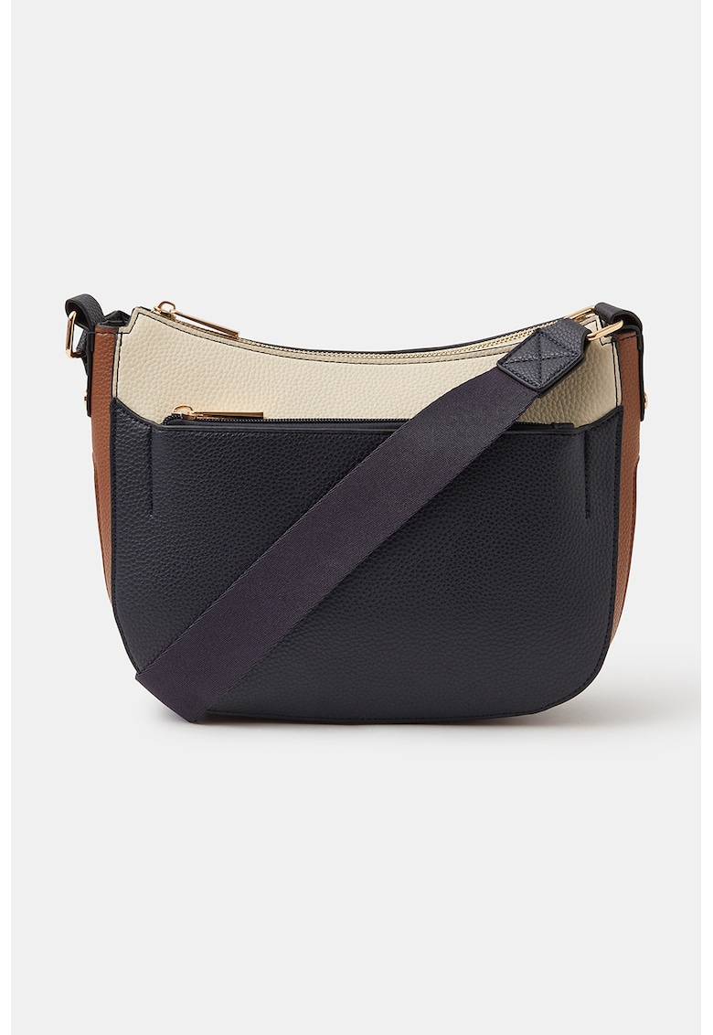 Geanta crossbody colorblock de piele ecologica - Maro/Ecru/Bleumarin