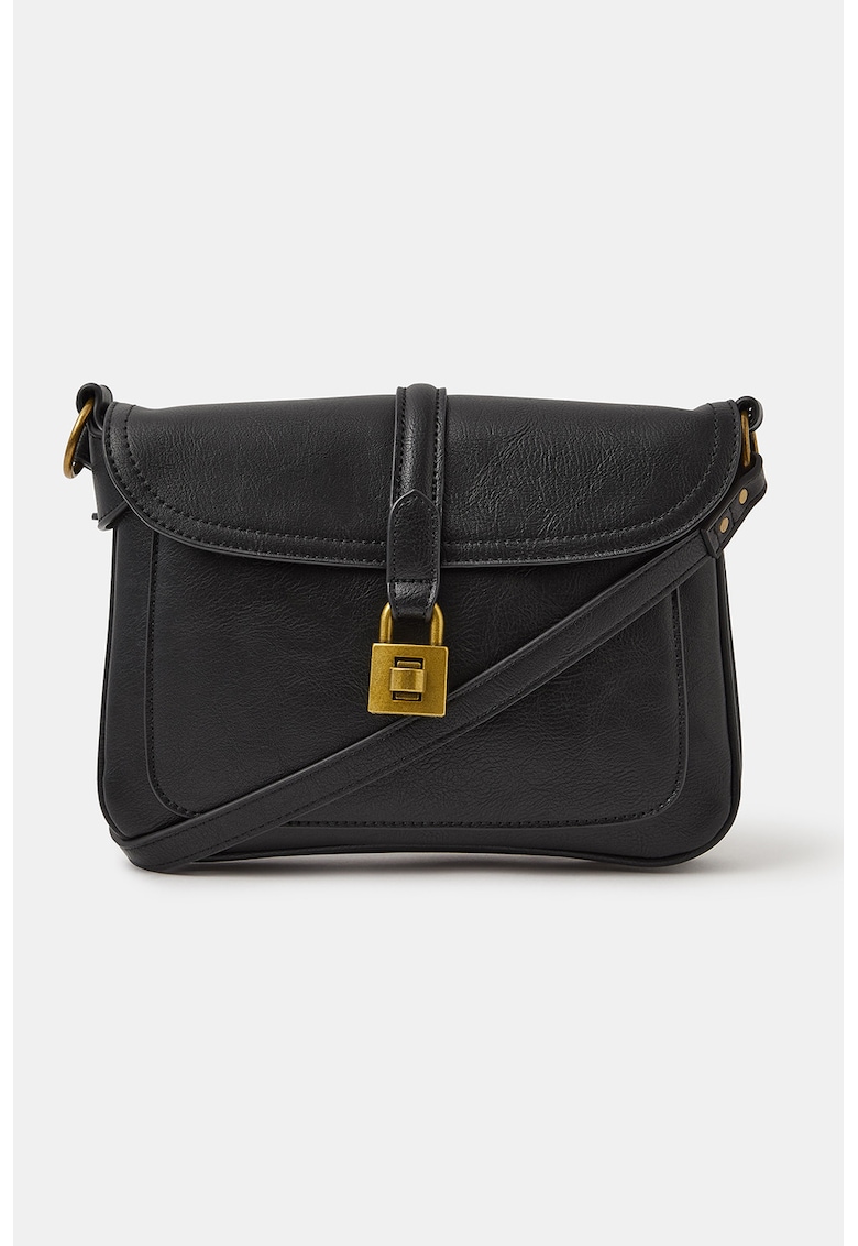 Geanta crossbody de piele ecologica cu 2 compartimente - Negru
