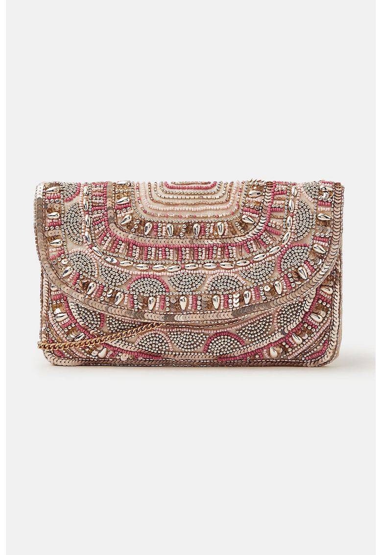 Geanta crossbody cu paiete si strasuri - Maro nisip/Roz