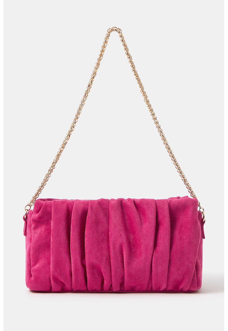 Geanta plic de piele intoarsa sintetica cu pliuri - Fucsia