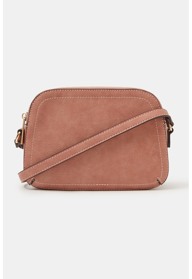 Geanta crossbody de piele ecologica cu 2 compartimente - Roz somon