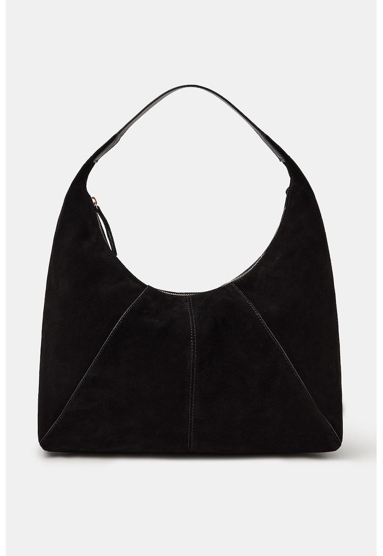 Geanta hobo de piele intoarsa - Negru