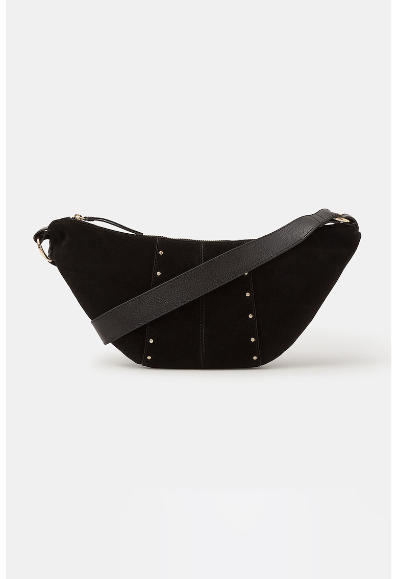 Geanta sling crossbody de piele intoarsa - Negru
