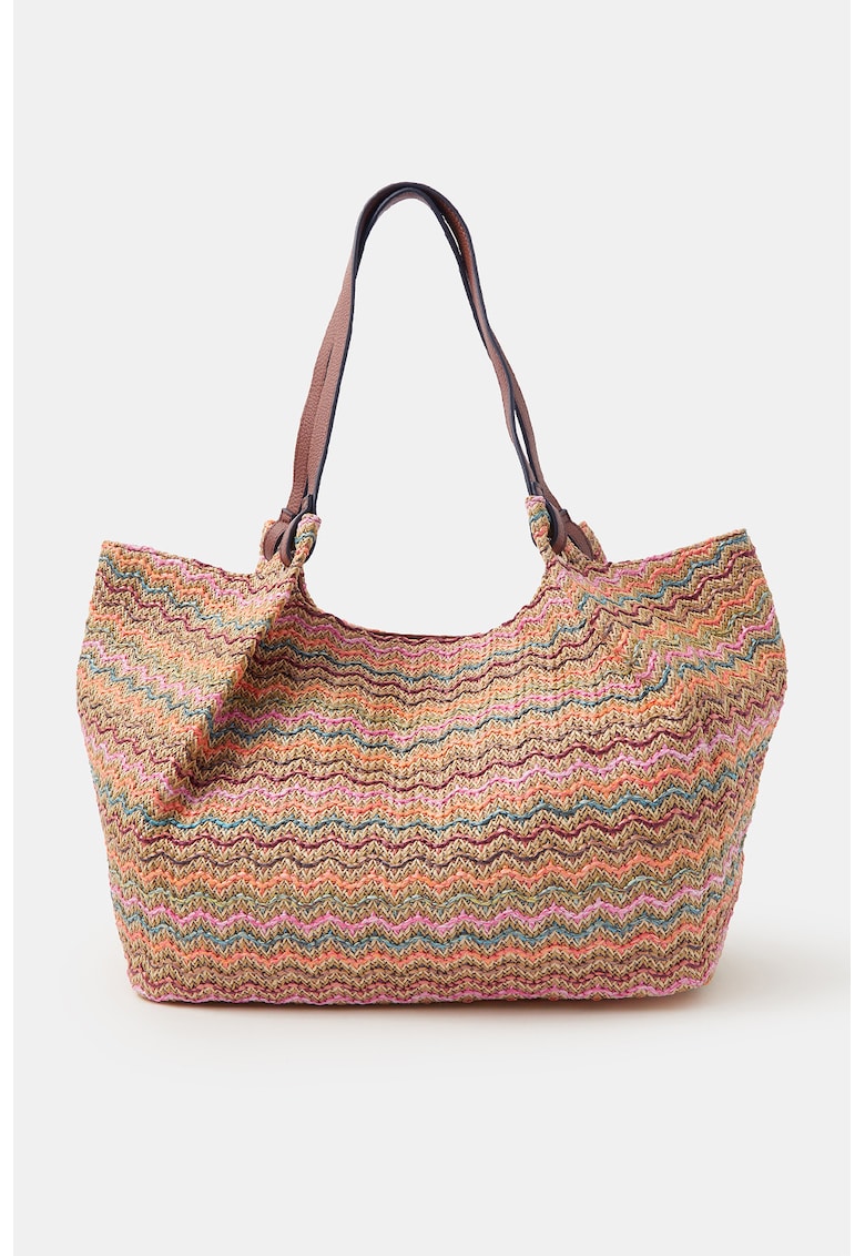 Geanta shopper din rafie in dungi - Multicolor
