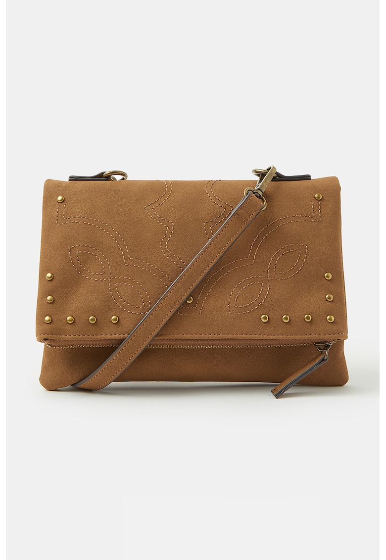 Geanta crossbody pliabila de piele intoarsa sintetica - Caramel
