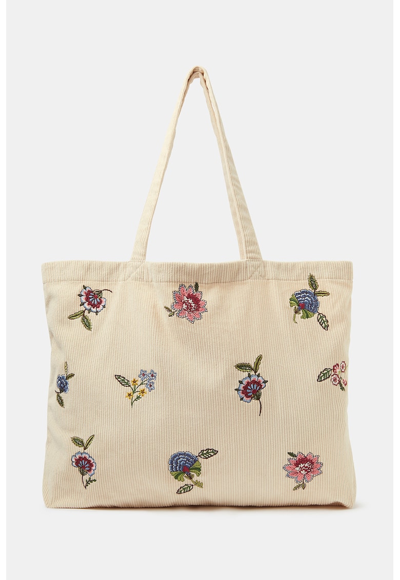 Geanta shopper cu broderie - Roz/Albastru/Crem
