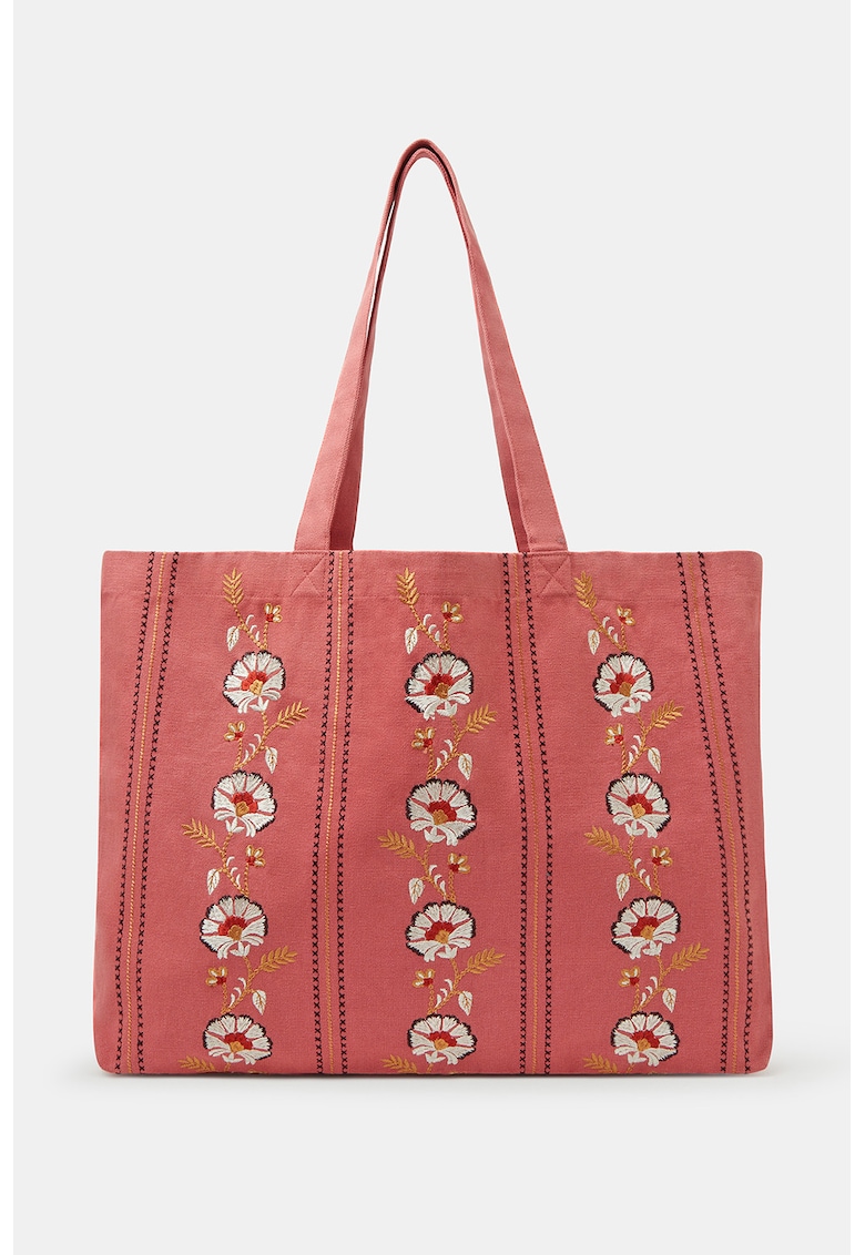 Geanta shopper brodata - Alb/Galben/Rosu stins