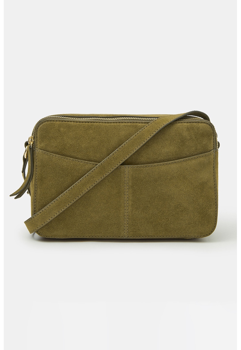 Geanta crossbody de piele intoarsa - Kaki inchis
