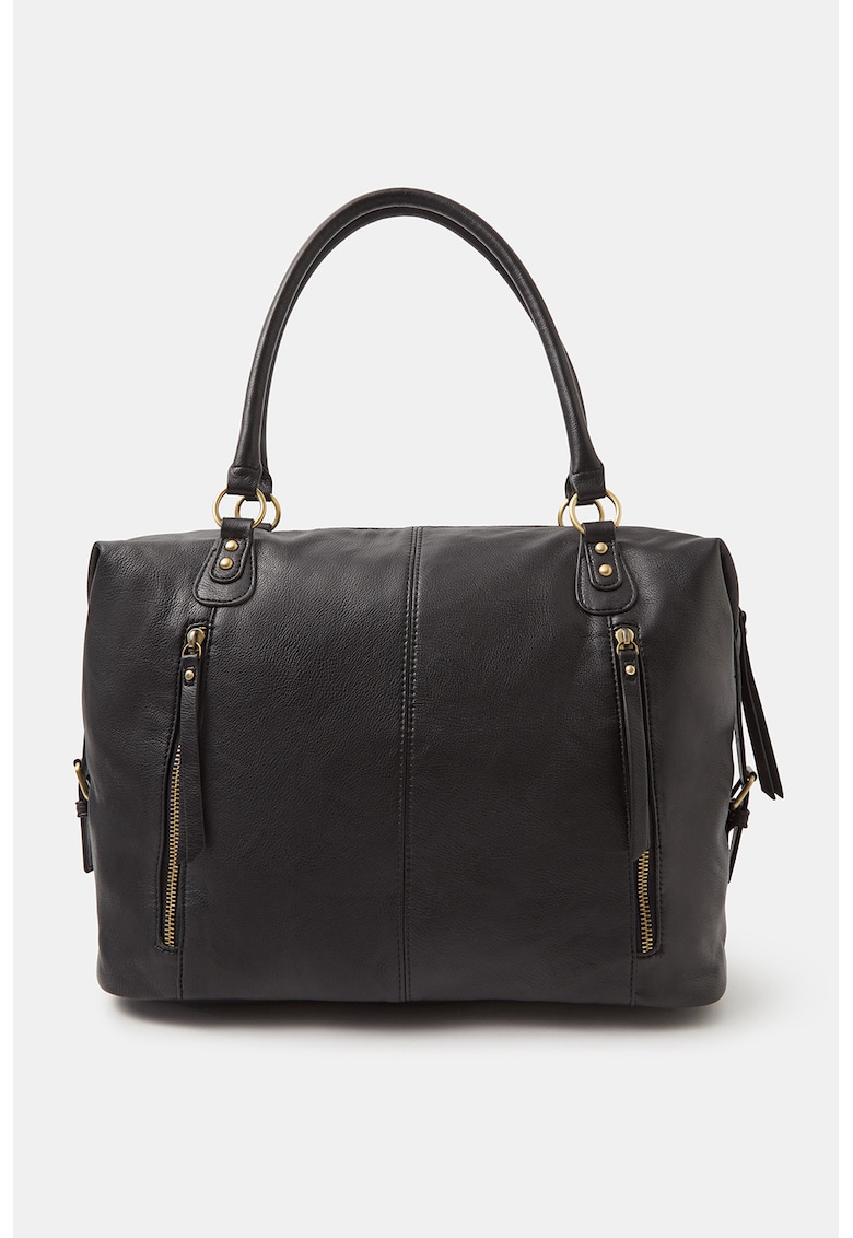 Geanta duffle cu buzunare cu fermoar - Negru
