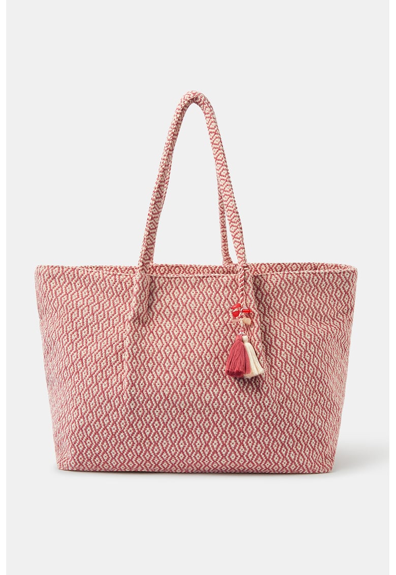 Geanta shopper de jacquard - Roz prafuit/Crem