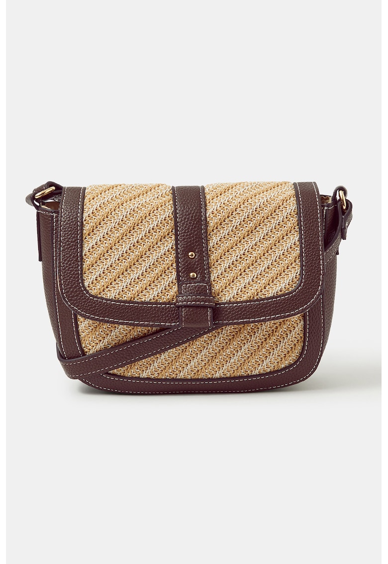 Geanta crossbody cu segment tesut - Maro inchis/Bej