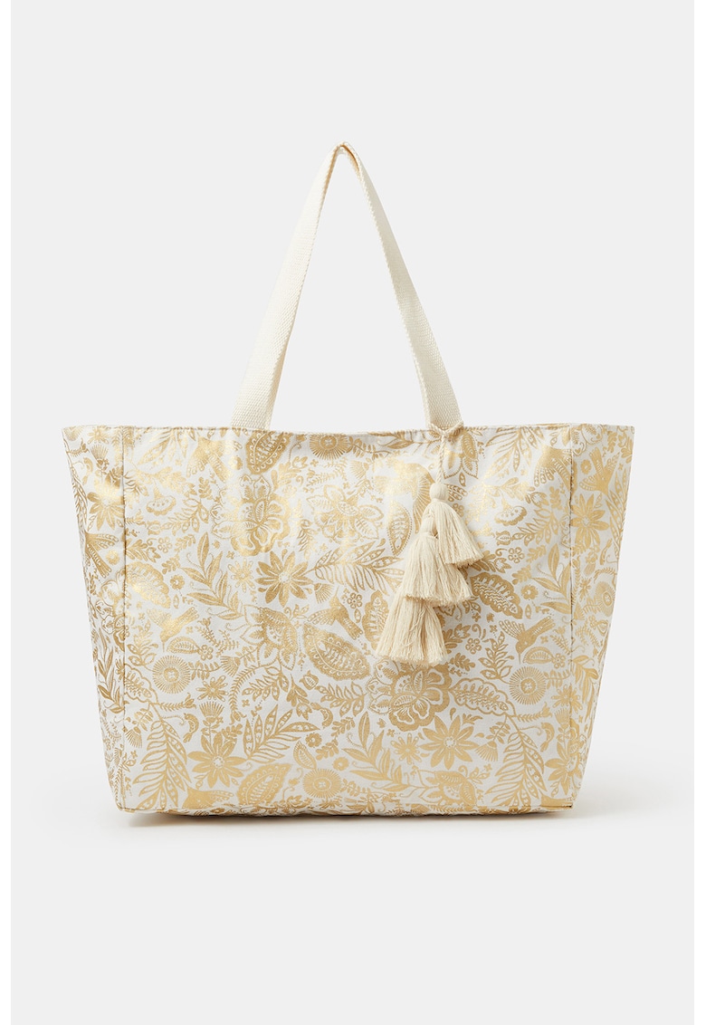 Geanta shopper cu imprimeu grafic - Alb/Auriu