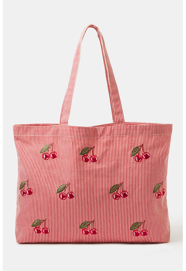 Geanta shopper cu broderie - Rosu