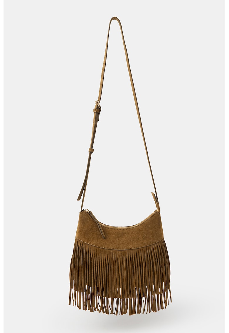 Geanta crossbody cu franjuri - Caramel