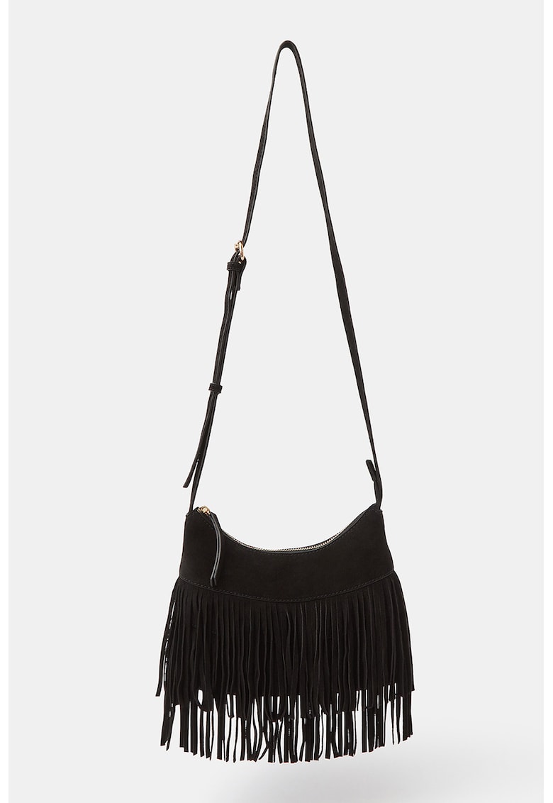 Geanta crossbody cu franjuri - Negru