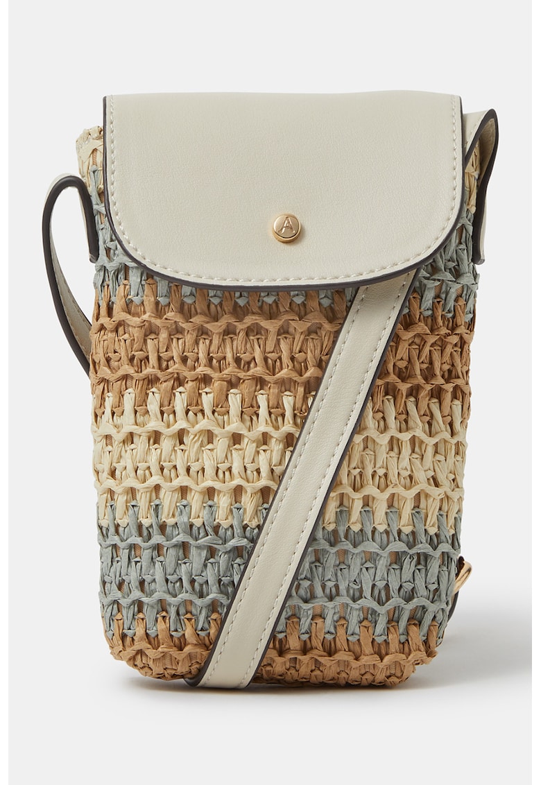 Geanta crossbody cu garnituri din piele ecologica - Gri deschis/Maro deschis