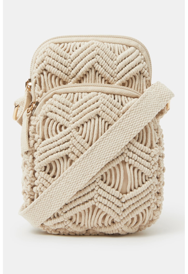 Geanta crossbody cu buzunar cu fermoar - Crem