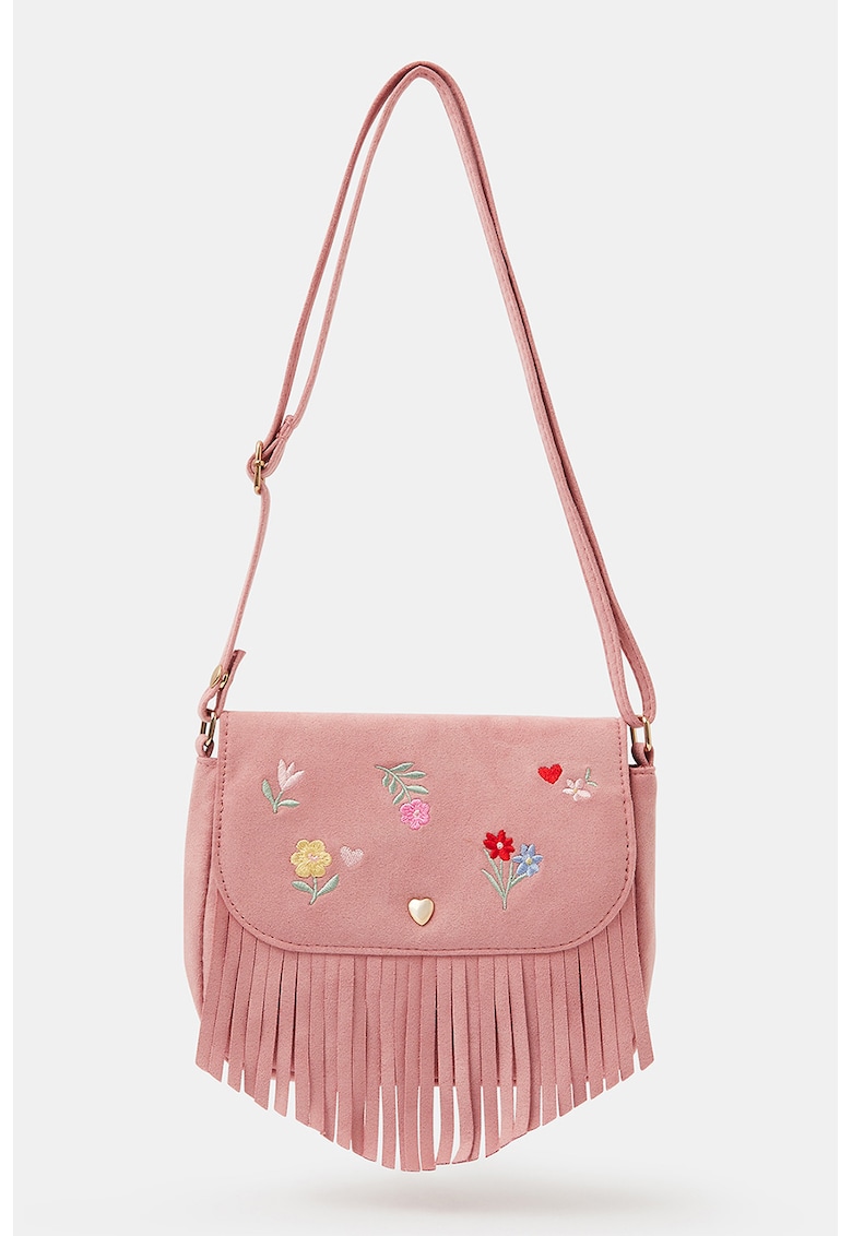 Geanta crossbody cu design floral - Roz prafuit