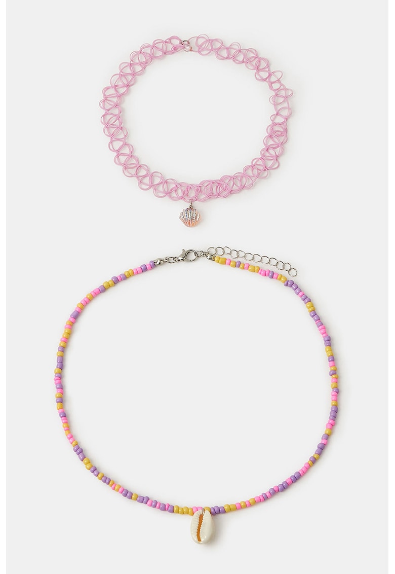 Set de choker si colier in forma de scoica - Galben/Roz orhidee