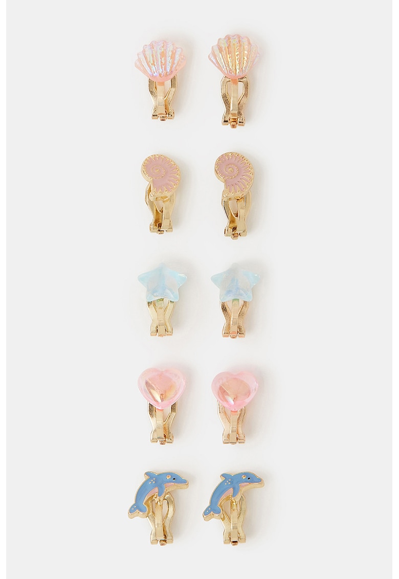 Set de cercei cu clips - 5 perechi - Auriu/Multicolor