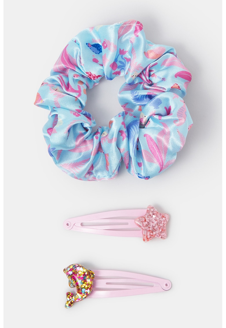 Set de accesorii de par - 3 piese - Albastru pastel/Roz deschis