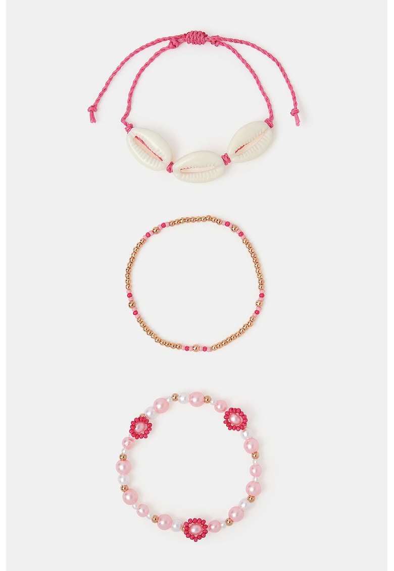 Set de bratari cu margele - 3 piese - Roz deschis/Roz inchis