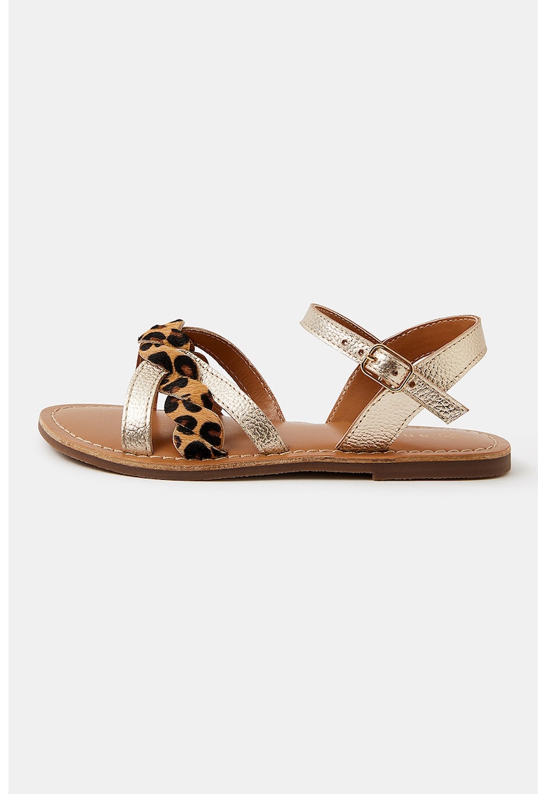 Sandale din piele cu animal print - Auriu/Maro
