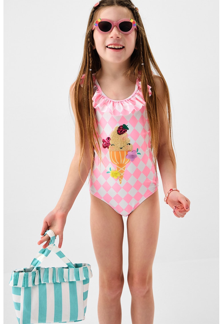 Costum de baie intreg cu paiete - Roz