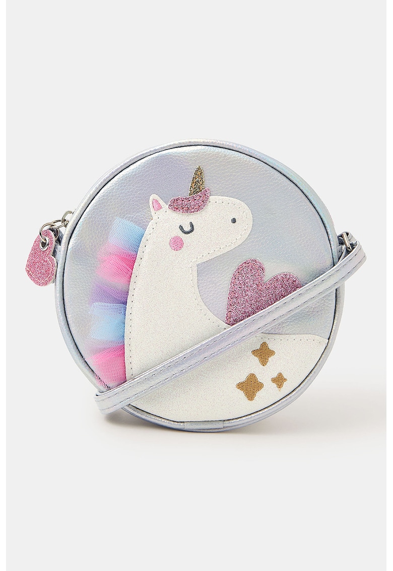 Geanta crossbody cu unicorn - Roz pastel/Argintiu
