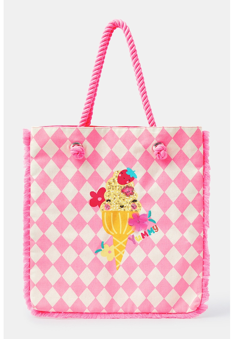 Geanta shopper cu imprimeu grafic - Roz