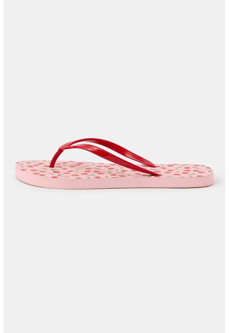 Papuci flip-flop cu talpa cu model cirese - Rosu cireasa/Roz