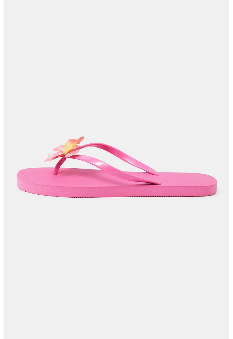 Papuci flip-flop cu aplicatie florala - Fucsia
