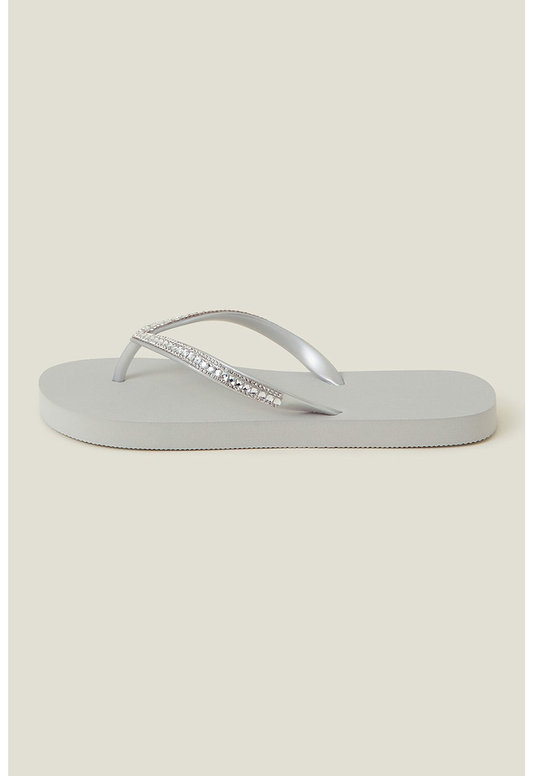 Papuci flip-flop cu strasuri - Argintiu