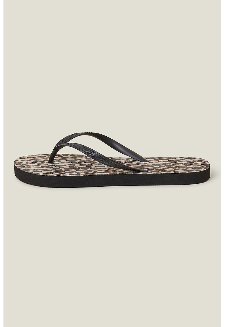Papuci flip-flop cu talpa animal print - Negru/Maro/Crem
