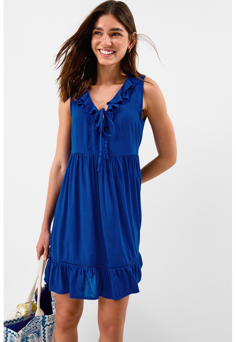 Rochie evazata cu aplicatii cu volane - Albastru cobalt