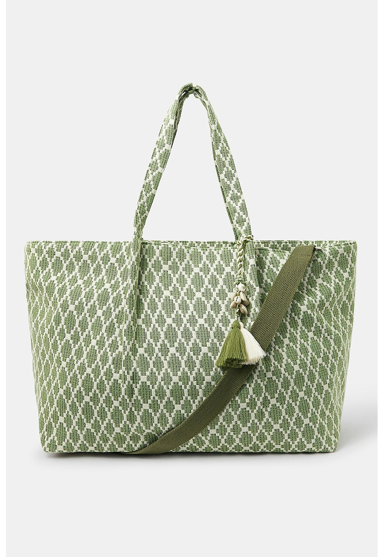 Geanta tote cu model - Alb/Verde