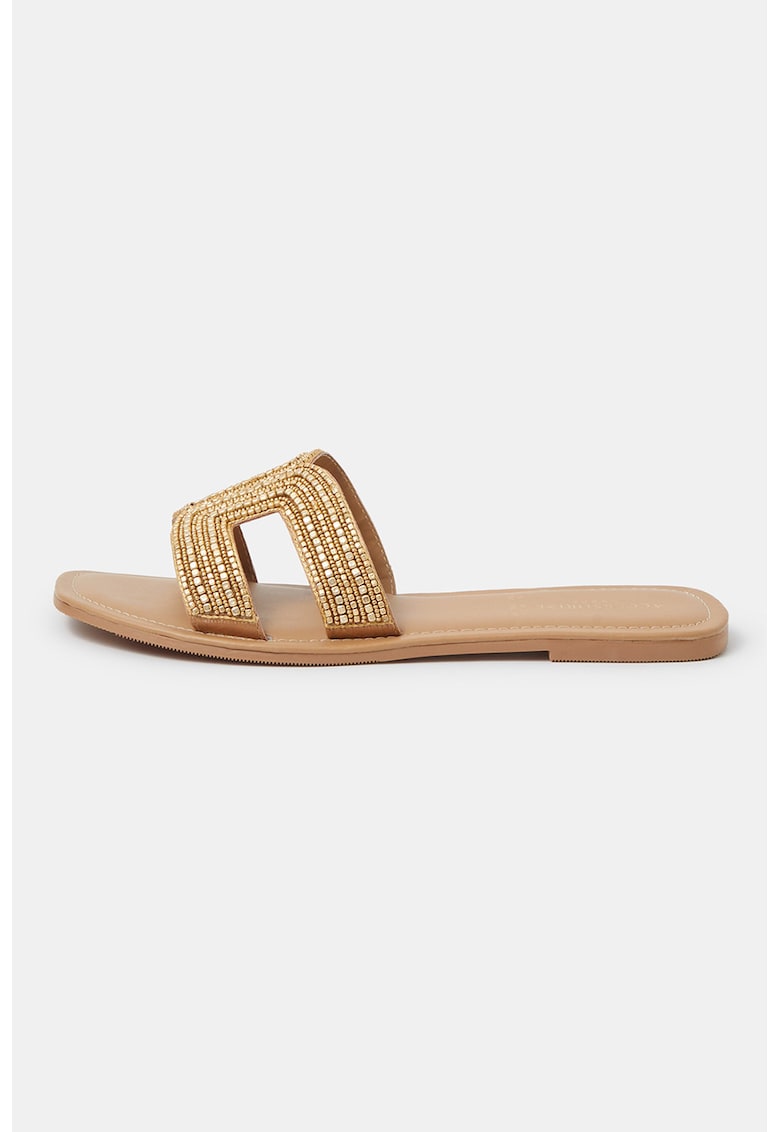 Papuci din piele ecologica cu margele decorative - Auriu
