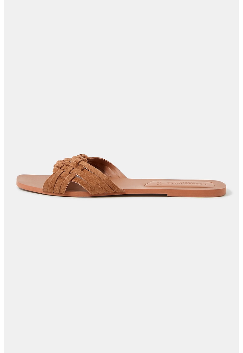 Papuci din piele intoarsa cu aspect tesut - Caramel