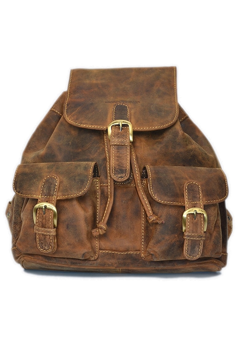 Rucsac unisex piele naturala maro antichizat 32 x 33 cm - Vintage -