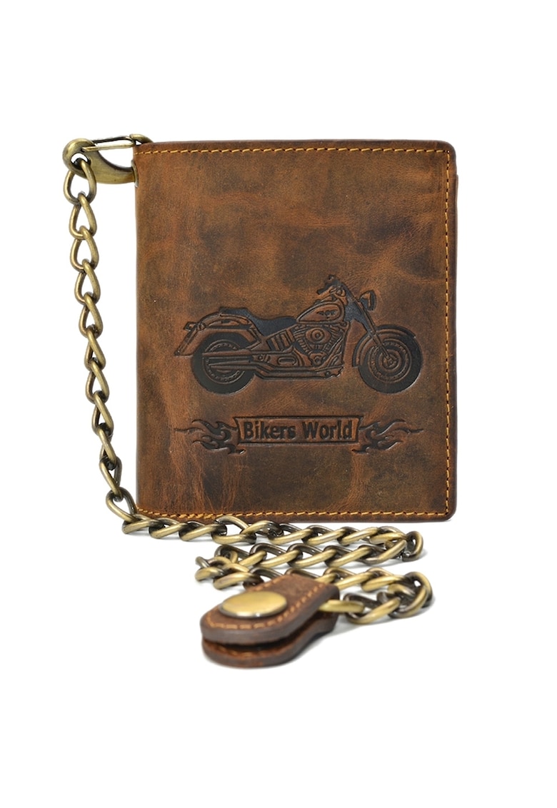 Portofel barbati piele naturala maro antichizat 10 x 12.5 x 3 cm (1796A-Bike-25) - Vintage -
