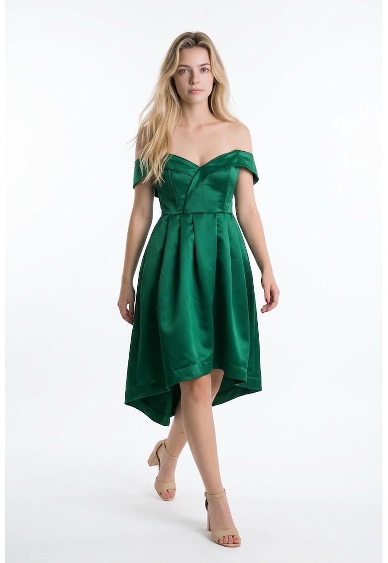 Rochie midi din tafta verde Celia