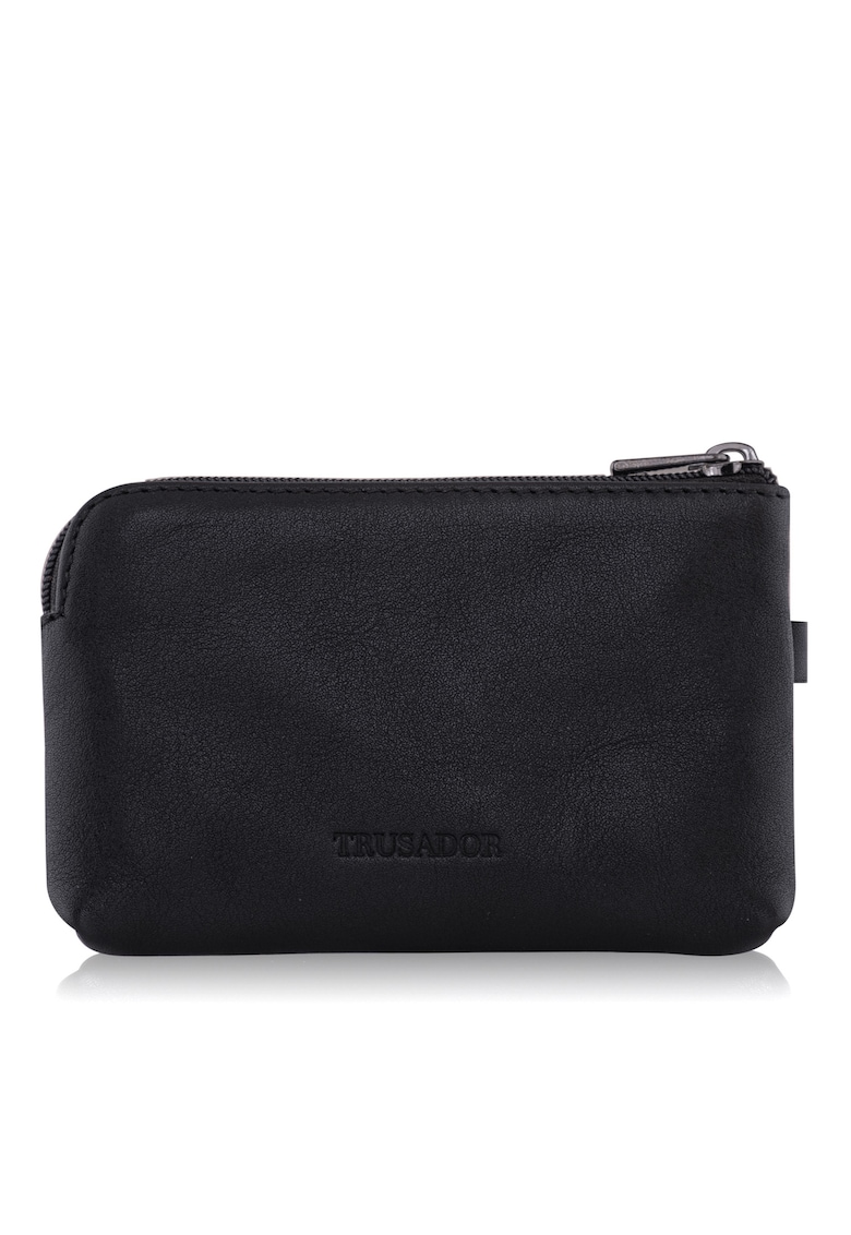 Portofel pouch din piele naturala mini cu fermoar Milano - Negru - 10 -9 x 7 -9 x 2