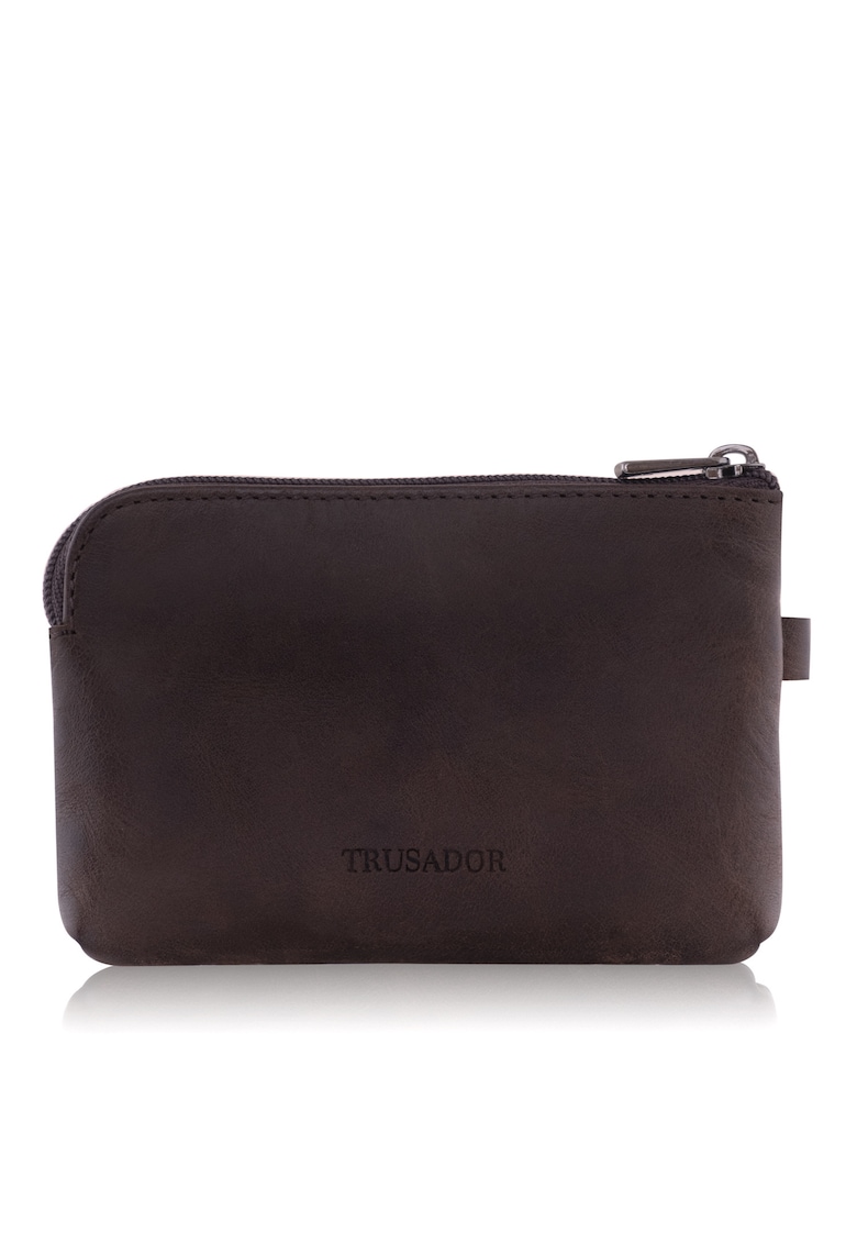 Portofel pouch din piele naturala mini cu fermoar Milano - Maro inchis - 10 -9 x 7 -9 x 2