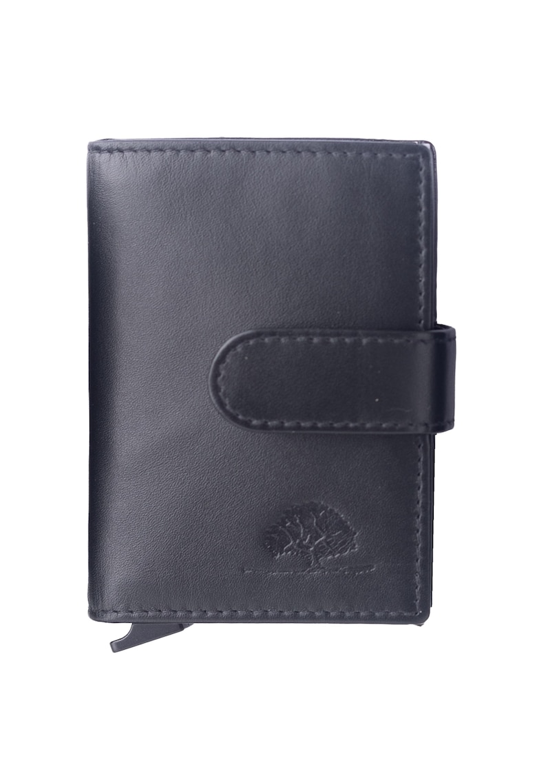Portofel unisex piele naturala 7 x 10 cm - Royal Nappa - - Negru/Argintiu