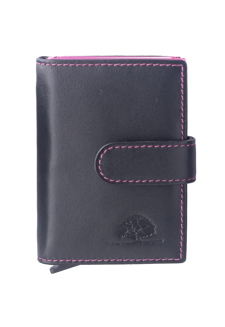 Portofel unisex piele naturala 7 x 10 cm - Royal Nappa - - Negru/Roz