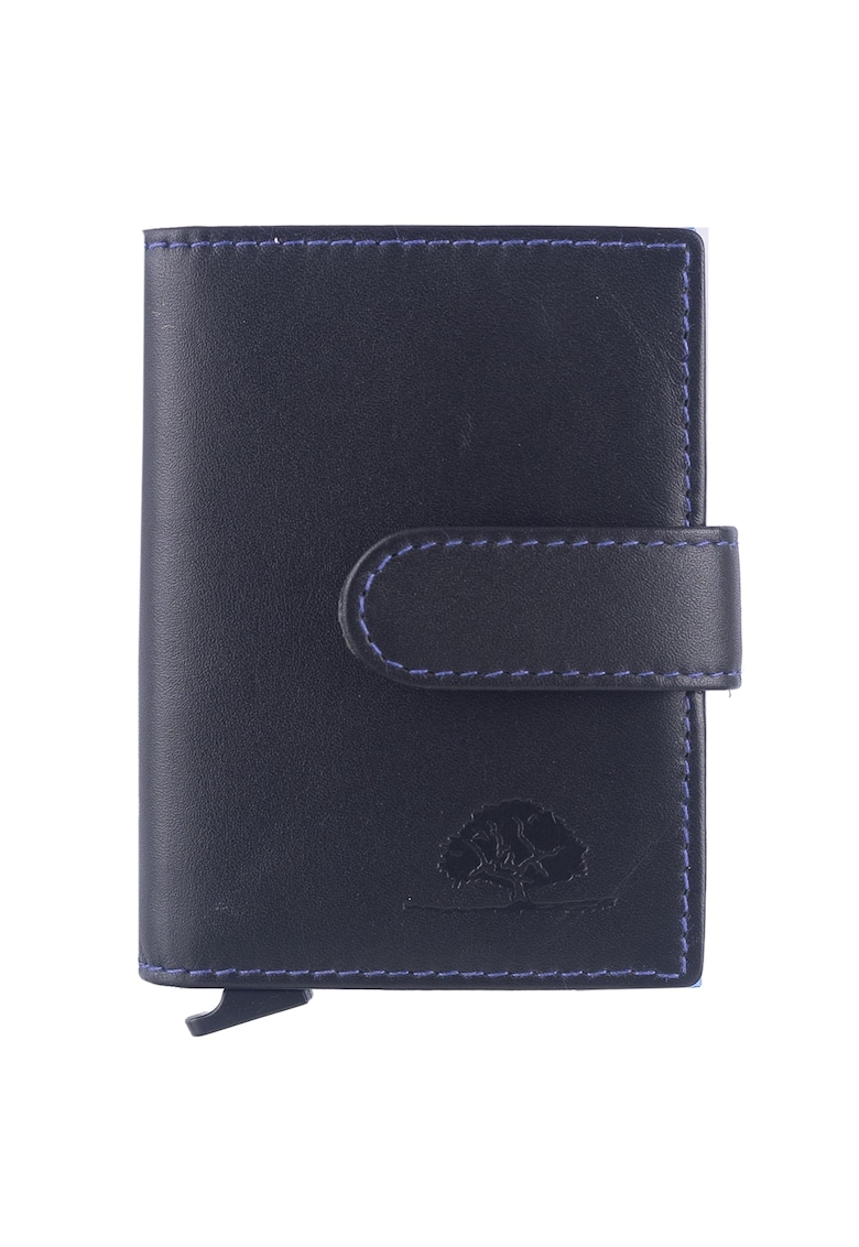 Portofel unisex piele naturala 7 x 10 cm - Royal Nappa - - Negru/Albastru