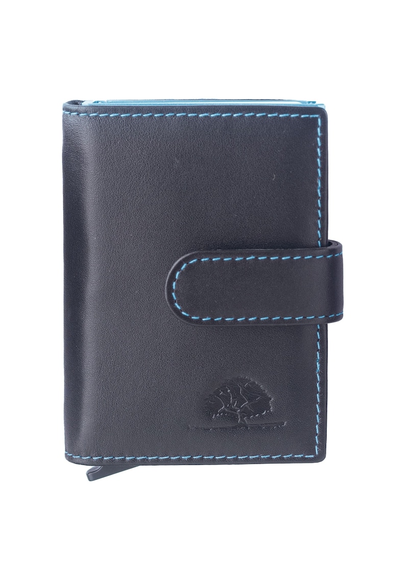 Portofel unisex piele naturala 7 x 10 cm - Royal Nappa - - Negru/Turcoaz