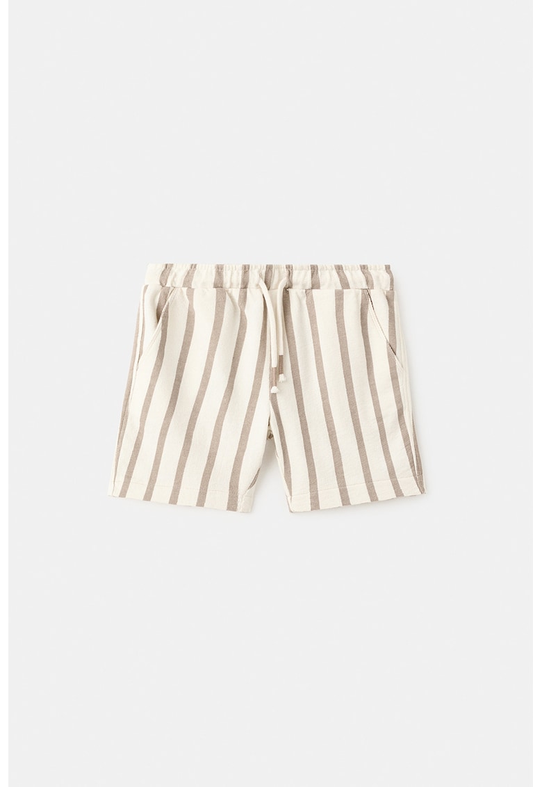 Pantaloni scurti de bumbac cu dungi - Bej deschis